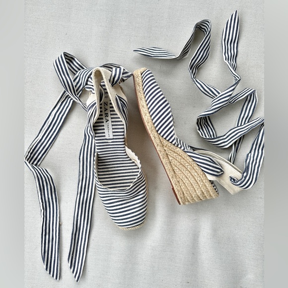 ZARA Striped Ankle Wrap Espadrilles Wedges - women’s size 9 - Picture 2 of 5